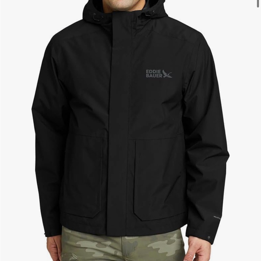 Eddie Bauer Black Raincoat and Weather-Resistant Material, used sold as is